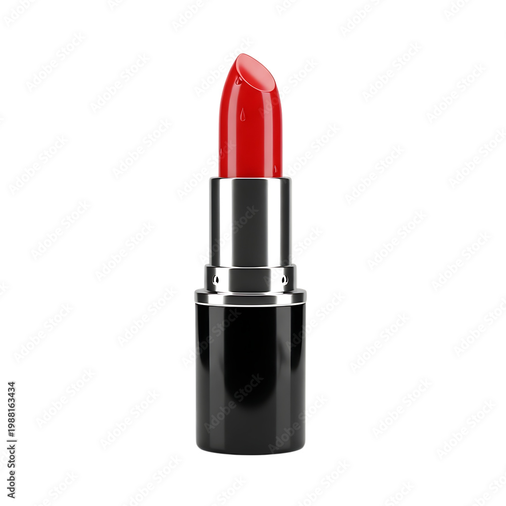 Fototapeta premium Vibrant red lipstick tube with glossy finish isolated on transparent background