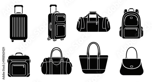 Collection of various travel bags and luggage silhouettes.