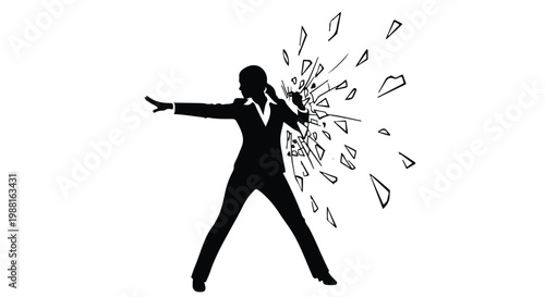 Businessman breaking free from stress and anxiety, feeling empowered and confident in modern silhouette illustration