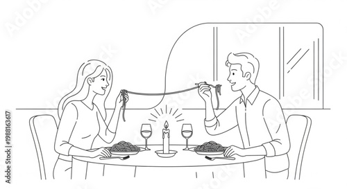 Couple enjoying a romantic dinner sharing spaghetti with a candle and wine romantic spaghetti intimate together restaurant celebration anniversary occasion coupletime togetherness happiness