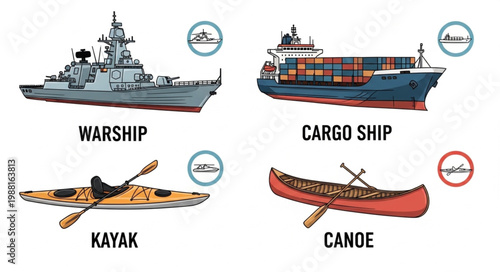 Four different types of boats and ships illustration.