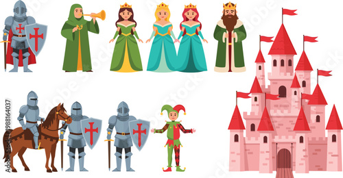 Medieval Kingdom Collection with Pink Castle Knights Kings Queens and Court JesterMedieval Kingdom Collection with Pink Castle Knights Kings Queens and Court Jester