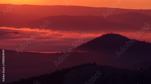 Southern Urals, Southern Kraka ridge in summer: sunrise in the mountains.