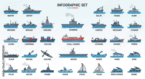 Collection of various watercraft and boats in infographic style.