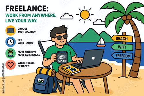 Freelance lifestyle showcasing remote work flexibility and travel opportunities