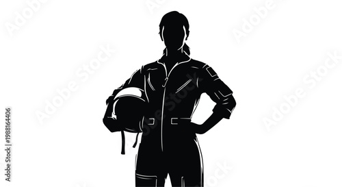 Silhouette of a Confident Female Pilot in a Flight Suit Holding a Helmet