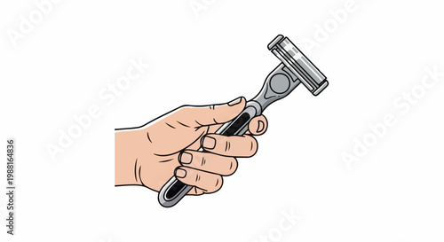 A hand holding a silver razor with multiple blades