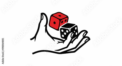A hand holds two dice, one red and one black, against a white background (1)