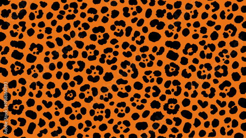 A vibrant, repeating pattern of black spots on an orange background