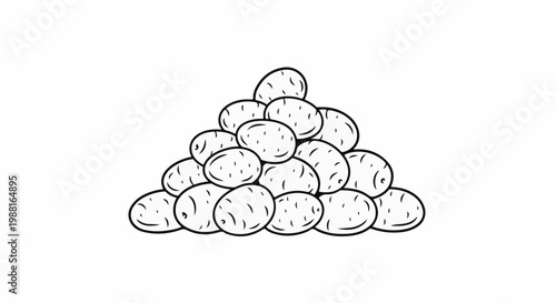 A pyramid of hand-drawn potatoes, outlined in black against a white background