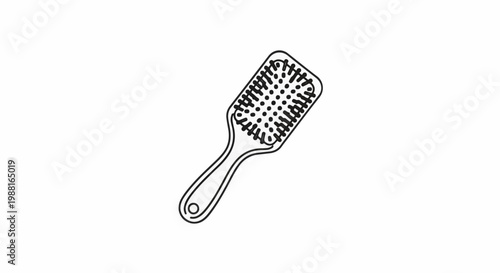 A simple line drawing of a hairbrush with a rounded head and handle