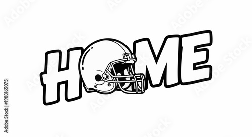 Football helmet replaces the letter 'O' in the word HOME
