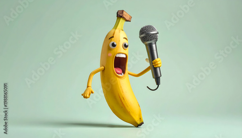 Banana used as microphone humorous creative concept playful minimal fun idea image