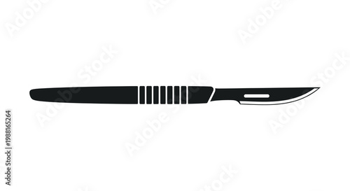 A stark black scalpel illustration against a white background a striking silhouette