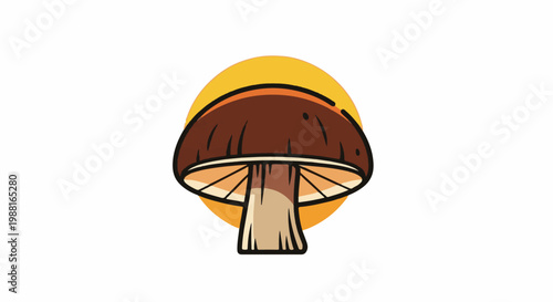 Stylized brown mushroom with orange accents on a white background