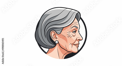 Stylized profile of an elderly woman with gray hair and a pearl earring