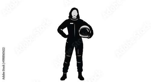 Confident racing driver in black suit holding helmet standing strong in motorsport attire with protective gear
