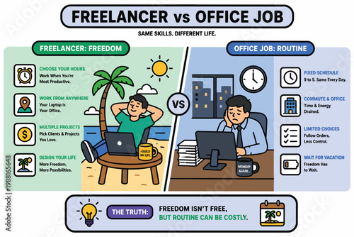 Comparison of freelancing and traditional office job lifestyles