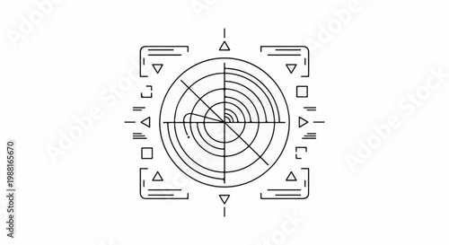 Abstract circular radar scope with geometric targeting reticle and indicator marks