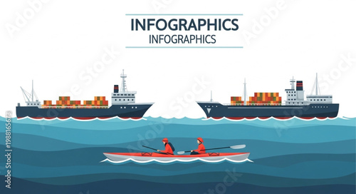 Cargo Ships and Kayak Illustration Infographic.
