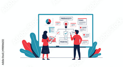 Business team collaborating on strategy board with charts and ideas