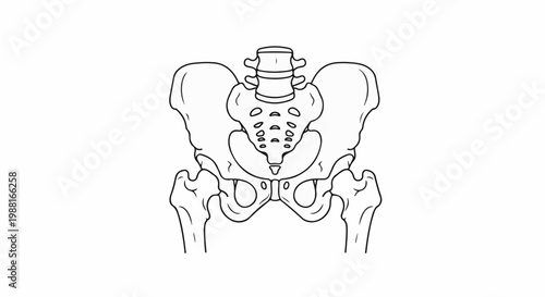Anatomical illustration of the human pelvis and lumbar spine