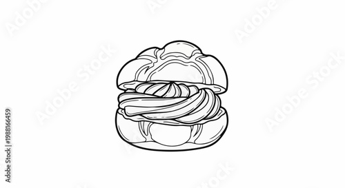 A line drawing of a cream-filled pastry, with swirls of filling peeking out