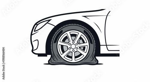 Car tire is completely flat on the ground