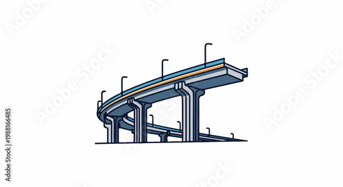 Stylized, colorful illustration of a multi-level highway overpass against a white background