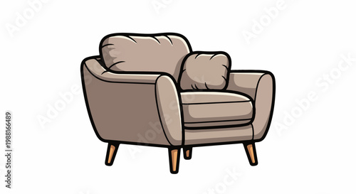 Comfortable cartoon armchair with throw pillow on white background