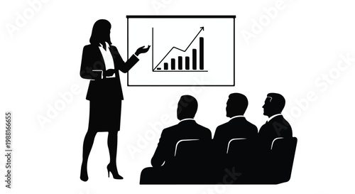 Silhouette of a Professional Woman Presenting Growth Charts to a Business Audience