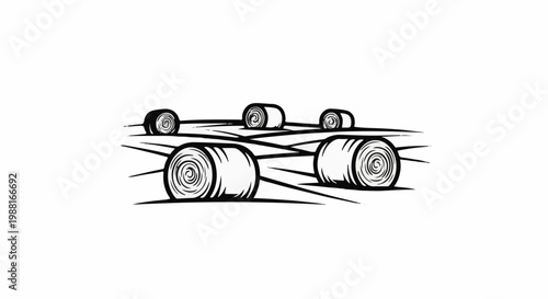 Stylized graphic of round hay bales in a field