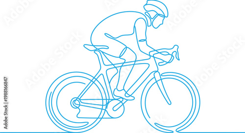 Cyclist riding bicycle fast with helmet and sportswear on road bike