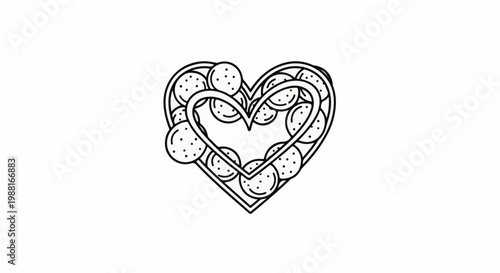 Heart shape filled with patterned round objects in a decorative outline