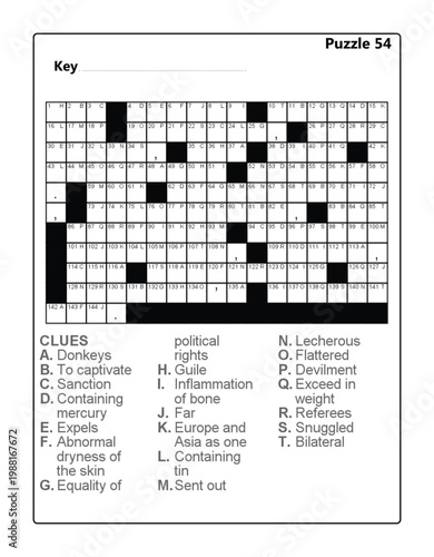 Printable Acrostic Word Puzzle Activity Sheet - Brain Teaser Logic Game for Adults and Kids Acrostic Vol 2 Puzzle 54