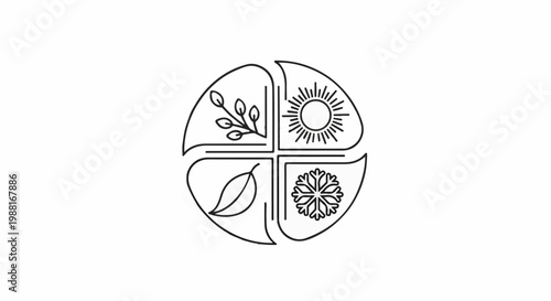 Circular graphic depicting the four seasons spring, summer, autumn, and winter