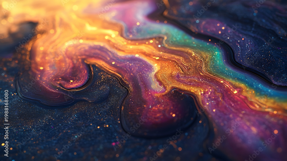 Naklejka premium Oil Spill Abstract A close-up abstract macro shot of oil swirling on water white background