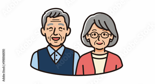 Smiling elderly couple portrait in cartoon style