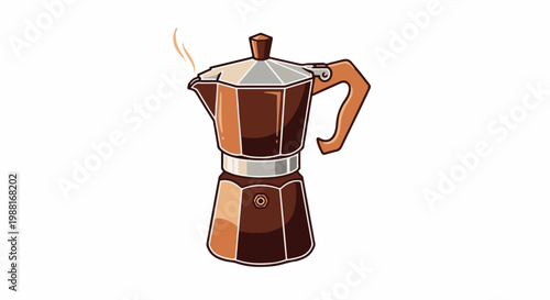 A vintage-style percolator steaming hot coffee on a white background