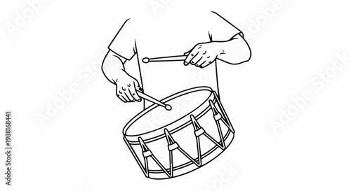 Person playing a drum with drumsticks in a line drawing