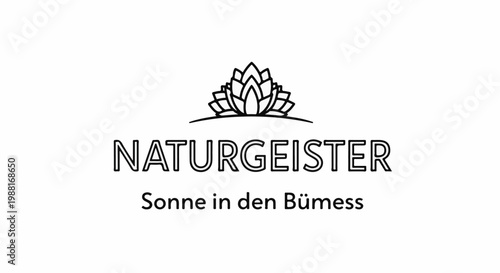Line art of a stylized plant with text below reading "NATURGEISTER Sonne in den Bümes