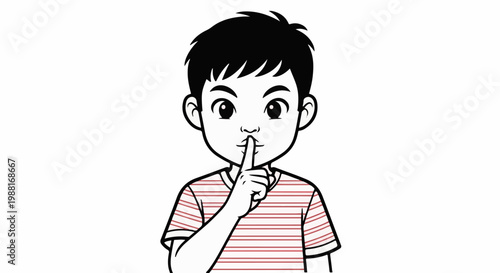 Cartoon boy with finger to lips, gesturing for silence