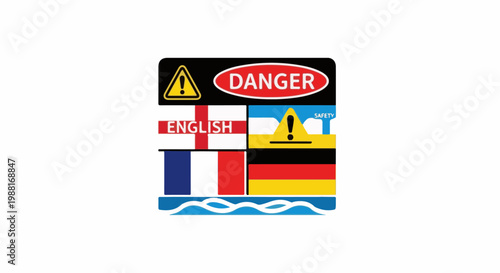 International safety warnings in multiple languages, including English, French, and German