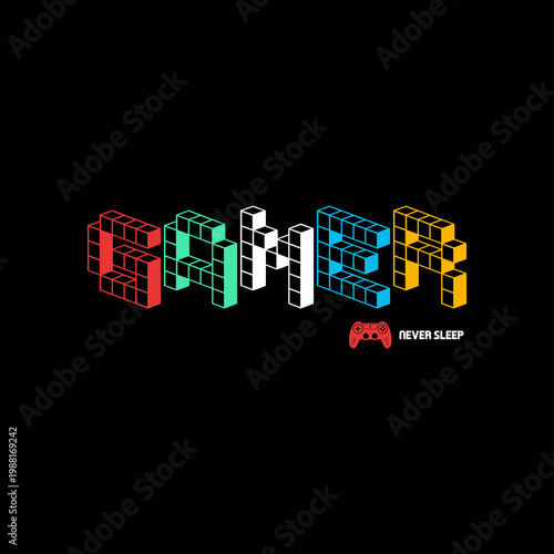 Illustration game joystick print for t-shirt.
