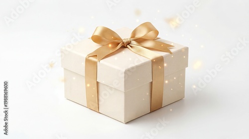 Elegant gift box with golden ribbon and sparkling lights