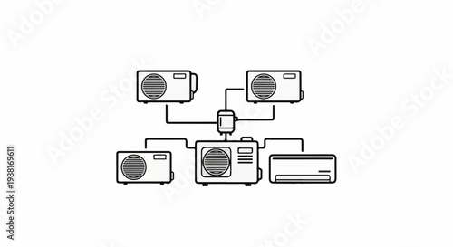 Schematic of a multi-split air conditioning system with one outdoor unit