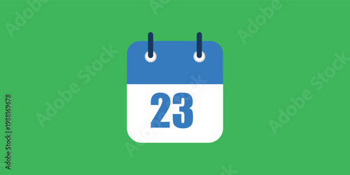 Vector illustration of specific day calendar marking day 23, vector icon for websites and projects in green and blue colors.