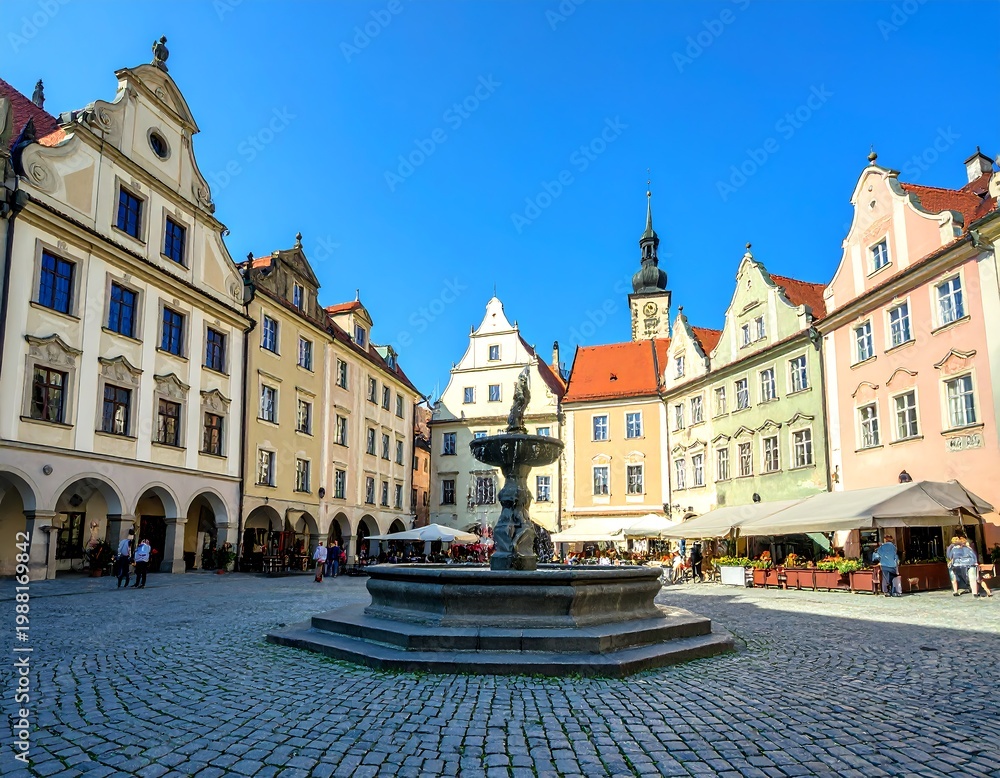 Obraz premium Quaint European square with fountain