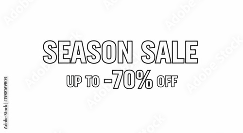 SEASON SALE UP TO -70% OFF" text displayed in a bold, outlined font against a white background