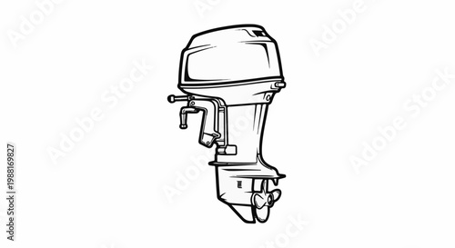Simple line drawing of a boat motor with propeller attached to the shaft